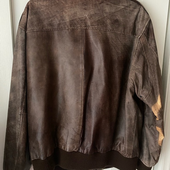 SOLD  Brown Leather Bomber Jacket - Picture 7 of 8